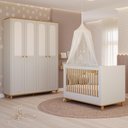 Ver imagem 2 de Jogo de Quarto Infantil Alfajor Guarda Roupa e Berço Off White/nature - Permóbili Baby