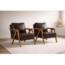 Ver imagem 1 de Kit 2 Poltronas Mona Luxo Madeira Maciça Corino Café para Sala de Estar Decorativa Moderna