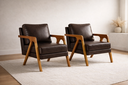 Ver imagem 1 de Kit 2 Poltronas Mona Luxo Madeira Maciça Corino Café para Sala de Estar Decorativa Moderna