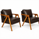 Ver imagem 2 de Kit 2 Poltronas Mona Luxo Madeira Maciça Corino Café para Sala de Estar Decorativa Moderna