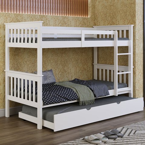 Beliche Triplo Solteiro de Madeira com Cama Auxliar