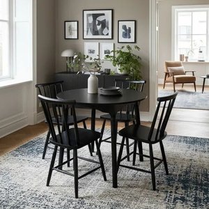 Jogo de Jantar Colonial Brisa Mesa 90 Cm + 04 Cadeiras Preta Rustico