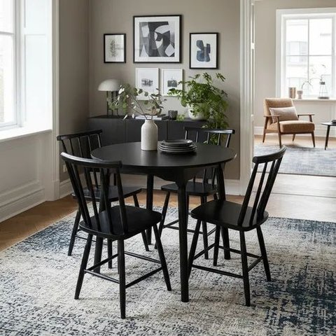 Jogo de Jantar Colonial Brisa Mesa 90 Cm + 04 Cadeiras Preta Rustico