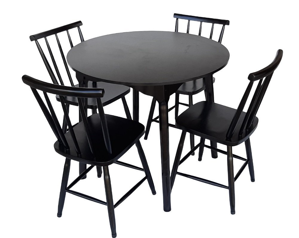 Jogo de Jantar Colonial Brisa Mesa 90 cm + 04 Cadeiras Preta Rustico