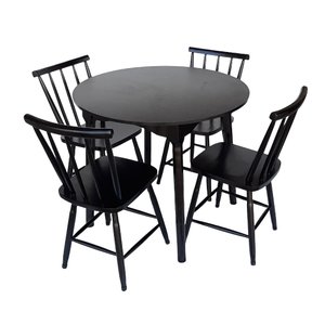 Jogo de Jantar Colonial Brisa Mesa 90 Cm + 04 Cadeiras Preta Rustico