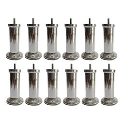Kit com 12 Pés para Cama Box ou Baú Queen King Plástico Ultra Resistente Varian Cromado 13cm Altura - 1