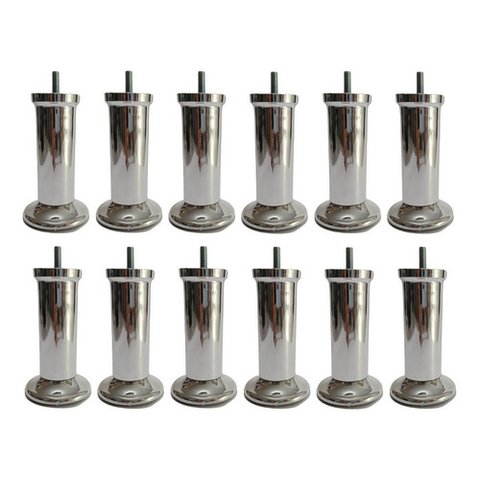 Kit com 12 Pés para Cama Box ou Baú Queen King Plástico Ultra Resistente Varian Cromado 13cm Altura