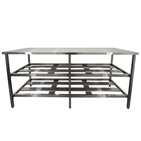 Mesa Aço Inox Industrial 150x70x90 cm Prateleiro Duplo Fenestrado Nortinox
