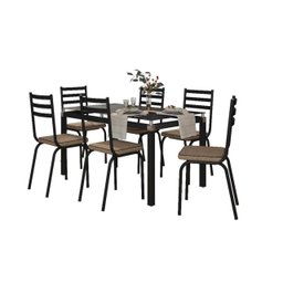 Jogo de Mesa Malva Vidro Preto 140 cm com 6 Cadeiras 118 Preto Rattan Artefamol - 1