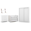 Ver imagem 1 de Dormitório Tutto New 2 Portas, Cômoda 4 Gavetas e Berço Branco Soft com Capitonê e Prateleiras