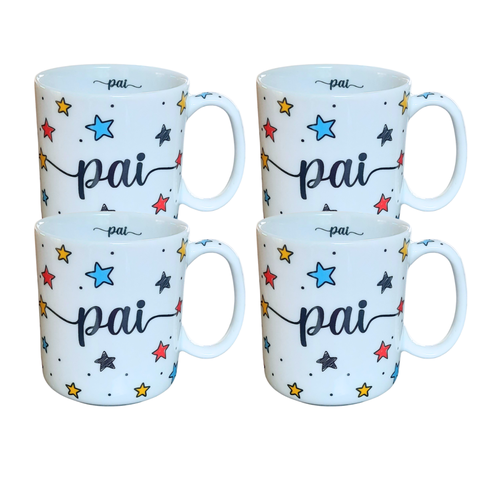 Kit 4 Canecas 300ml Pai - Porcelana - Decoração Estrela