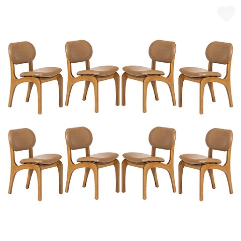 Kit 8 Cadeiras de Jantar Estofada Rafine Madeira Castanho Impermeável Marrom