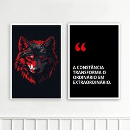Kit 2 Quadros Motivacionais Constância - Lobo 45x34cm:moldura Branca - 1