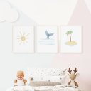 Ver imagem 1 de Kit 3 Quadros Decorativos Infantil - Sun NO2 - 30x40 - Moldura Madeira