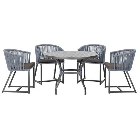 Mesa com 4 Cadeiras de Jantar Roma 100cm e Noronha em Aluminío Preto Corda Nautica Estofado 11 Trama
