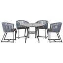 Ver imagem 1 de Mesa com 4 Cadeiras de Jantar Roma 100cm e Noronha em Aluminío Preto Corda Nautica Estofado 11 Trama