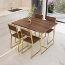 Ver imagem 1 de Conjunto Mesa de Jantar Retangular Imbuia 4 Cadeiras Estofado Riviera Industrial Dourado Don Castro