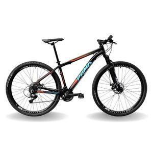 BICICLETA 29 PUMABIKE LINCE 21V INDEX, FREIO MEC, SUSP 80MM RAD7, PRETO COM LARANJA E AZUL, 17