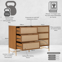 Ver imagem 2 de Cômoda Square para Quarto Grande 6 Gavetas Pés de Metal 138cm Telinha Rattan Louro Freijó Casavee