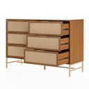 Ver imagem 4 de Cômoda Square para Quarto Grande 6 Gavetas Pés de Metal 138cm Telinha Rattan Louro Freijó Casavee