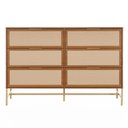 Ver imagem 1 de Cômoda Square para Quarto Grande 6 Gavetas Pés de Metal 138cm Telinha Rattan Louro Freijó Casavee