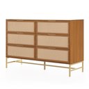 Ver imagem 3 de Cômoda Square para Quarto Grande 6 Gavetas Pés de Metal 138cm Telinha Rattan Louro Freijó Casavee