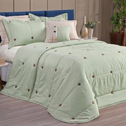 Cobre Leito Casal Queen 7 Peças Botão Colcha de Casal Verde - 2