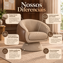 Ver imagem 3 de Poltrona Orgânica Giratoria Redonda Sala Venus Confortável Elegante Sapatas Plásticas Linho Bege Sed