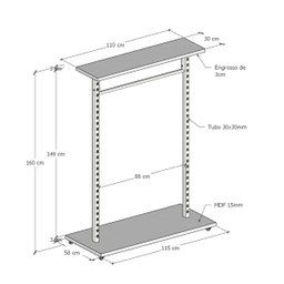 Expositor Central com 2 Colunas Cremalheira para Acessórios de 90 Cm Comac New Preto - 2