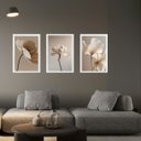 Ver imagem 2 de Kit 3 Quadros Fotos Suaves Flores Bege para Sala ou Quarto 45x34cm:moldura Preta