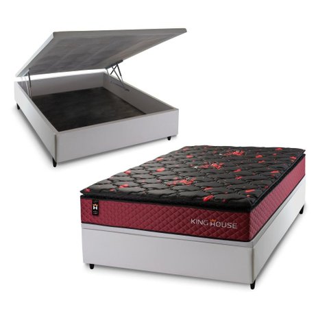 Conjunto Box Baú Casal Toronto Branco 138x188x73 c/ Molas Ensacadas
