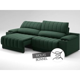 Sofá com Porta Copos Carregador USB Ret Rec Murano 2,30m Velosuede Verde - NETSOFAS - 6
