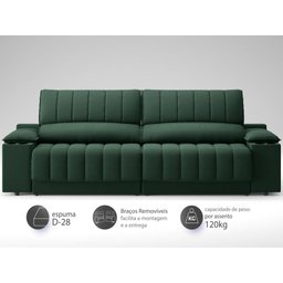 Sofá com Porta Copos Carregador USB Ret Rec Murano 2,30m Velosuede Verde - NETSOFAS - 4