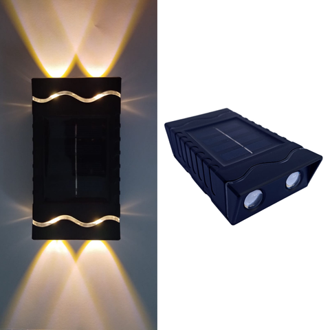 Kit 4 Mini Luminárias Arandelas Retangulares Led Solar de Sobrepor Luz Branco Quente de 2 Fachos Par