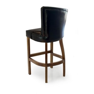 Banqueta Alta em Madeira Maciça 102cm Altura - Assento em Corino (imita o Couro) - Corino Preto