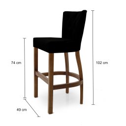 Banqueta Alta em Madeira Maciça 102cm Altura - Assento em Corino (imita o Couro) - Corino Preto - 3