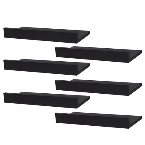 Kit 6 Prateleiras Porta Quadros 50 X 15cm Preta Suporte Invisível