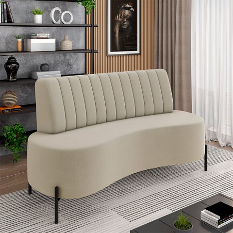 Sofá Living Decorativo 2 Lugares 1,35m Katara Veludo Bege G33 - Gran Belo