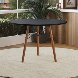 Mesa de Jantar Isabella Redonda 3 Pés em Madeira Tampo 90cm Preto - Casa Prime - 1
