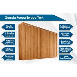 Guarda Roupa 3 Portas York 100% Mdf Peroba - Móveis Europa - 2