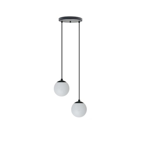 Pendente Moderno Preto Globo Duplo P/ Sala Espaço Gourmet Arevo Iluminação Jabuticaba VIDRO LEITOSO 