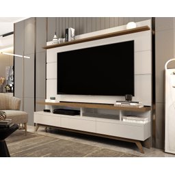 Rack com Painel Sala Estar Vivare Wood 1.8 Tv 72 3 Gavetas:Off White/Freijó - 2