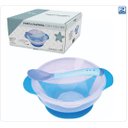 Ver imagem 1 de Kit Papinha Tigela com Ventosa + Tampa e Colher de Plástico Silicone Azul