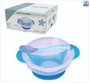 Ver imagem 1 de Kit Papinha Tigela com Ventosa + Tampa e Colher de Plástico Silicone Azul