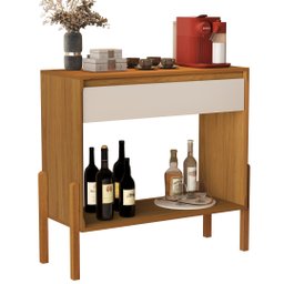 Aparador Luxo 1 Gaveta Buffet 100% Mdf Base de Madeira 90 Cm:nature/off White - 1
