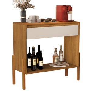 Aparador Luxo 1 Gaveta Buffet 100% Mdf Base de Madeira 90 Cm:nature/off White
