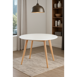 Mesa Leda Redonda  Jantar Sala Cozinha 100cm MDF  Desing Moderno Elegante or Branco