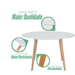 Mesa Leda Redonda  Jantar Sala Cozinha 100cm MDF  Desing Moderno Elegante or Branco - 2