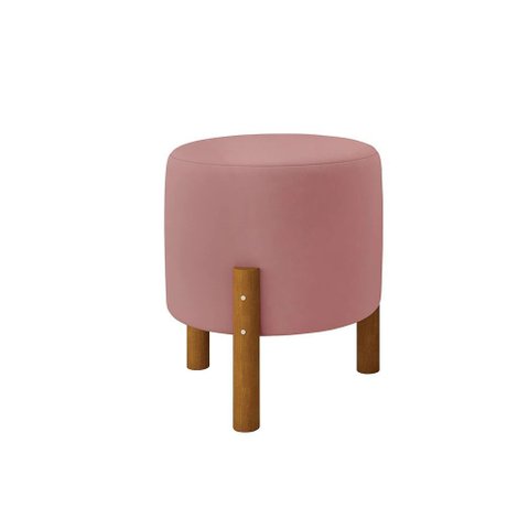Kit 2 Banquinho Decorativo Rosa Multiuso Banqueta Redondo Puff Pés em Madeira