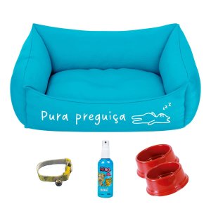 Kit Pet Com Cama Cachorro Gato M 57X37 Pura Preguiça